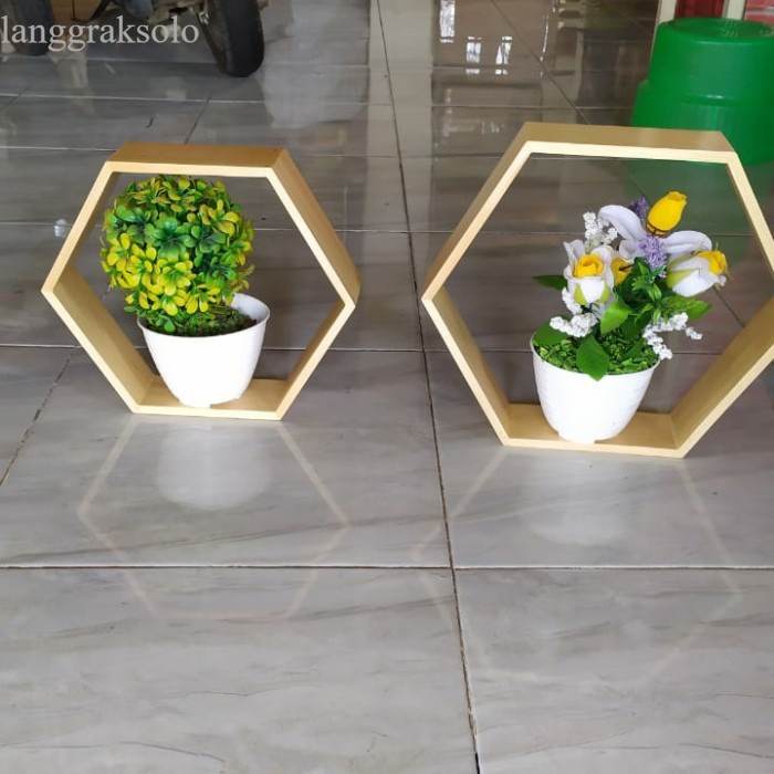 

terlaris Rak Dinding Hexagonal /Rak kayu Hexagonal 1 set isi 3 - Walnut Hexagon