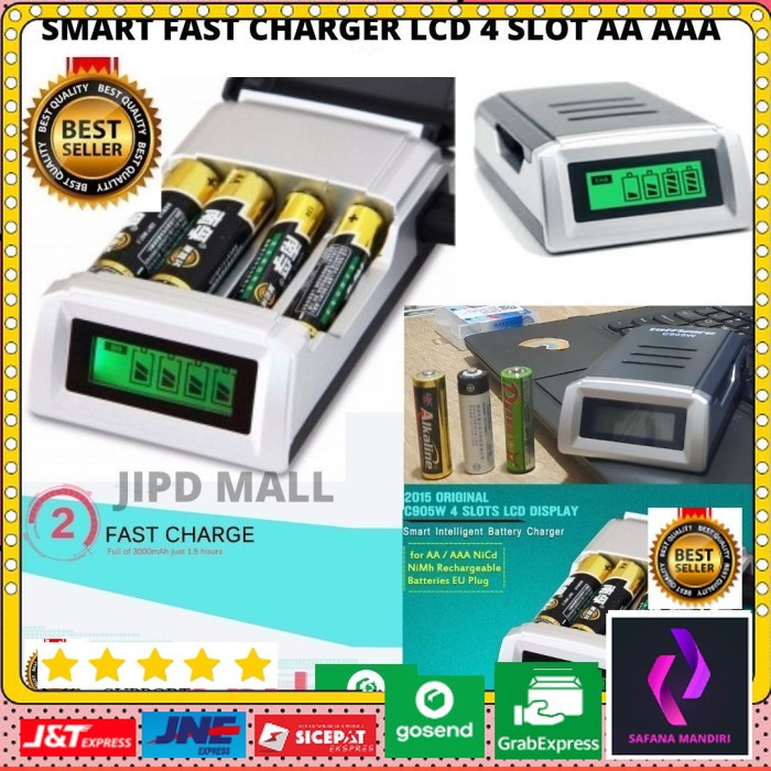 Smart Charger Baterai 4Slot LCD Display For AA AAA NiMh NiCd C905W 111