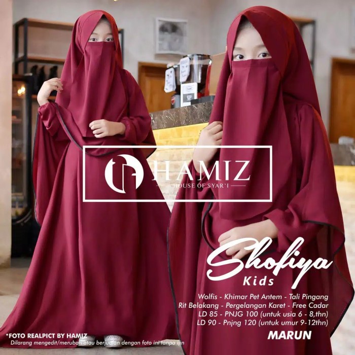 BAJU MUSLIM ANAK GAMIS ANAK KHIMAR & CADAR SHOFIYA KIDS SYARI  - Hitam, L