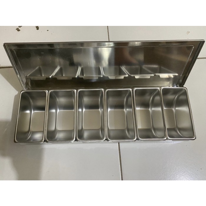 

condiment holder 6 compartment stainless steel tempat garnish bumbu