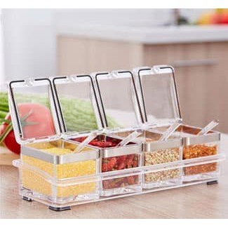 

Tempat Bumbu Dapur Garam Cabai Kopi Gula Kotak Bumbu 4 Kotak 4 in 1