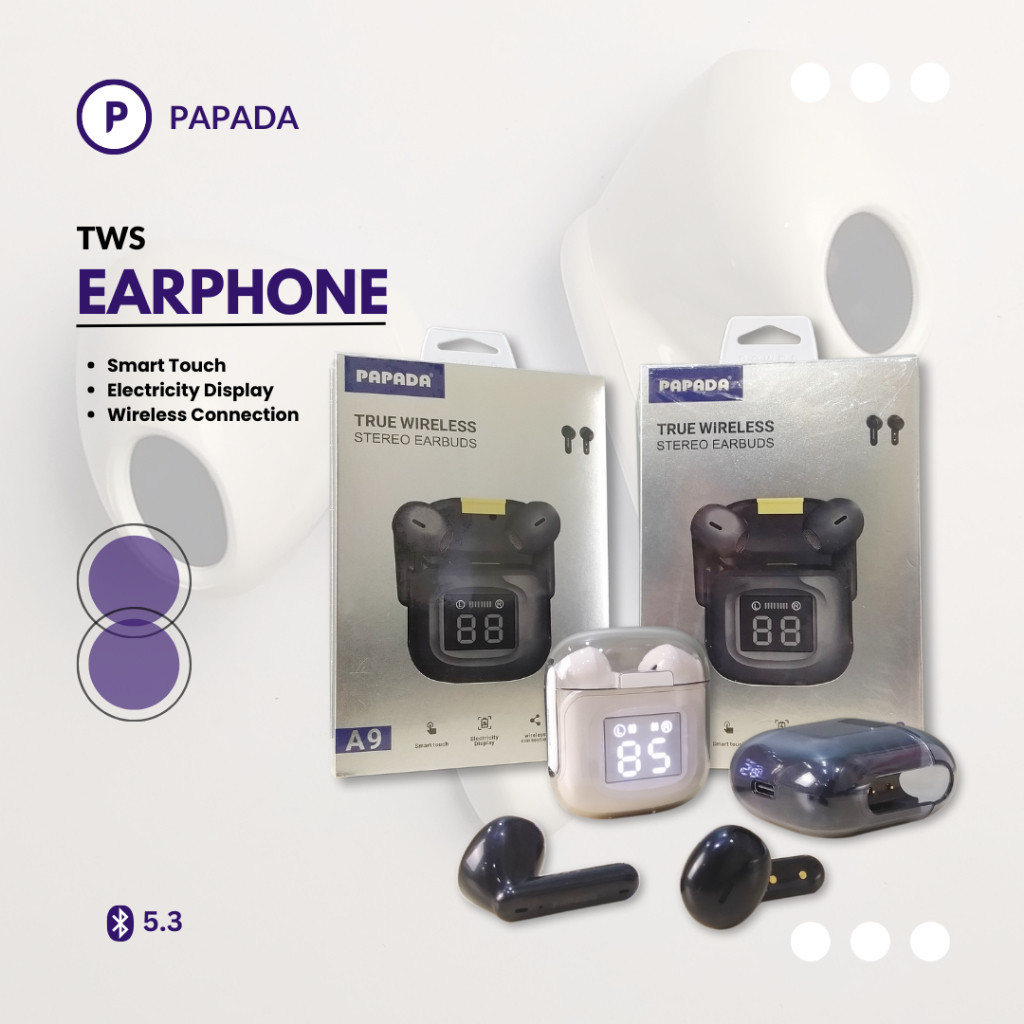 TWS Papada A9 Wireless Handsfree Bluetooth 5.3 Digital Display Wireless 2in1