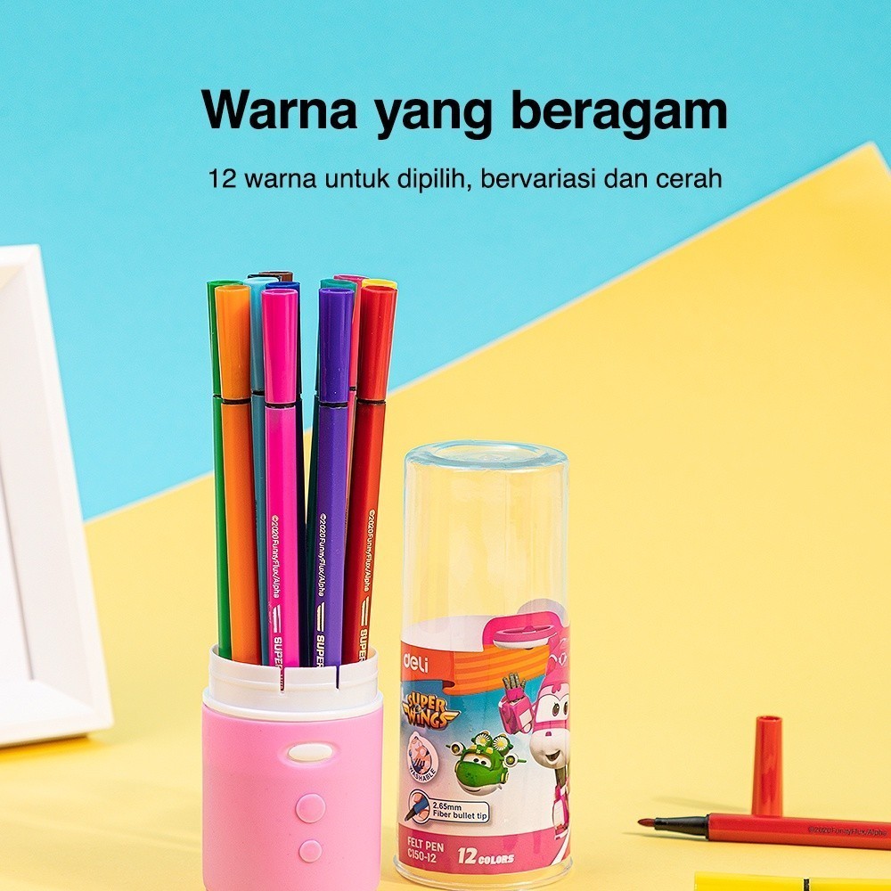 

DELI FELT PEN SUPER WINGS SPIDOL WARNA SUPER WINGS 12 WARNA KEMASAN TABUNG