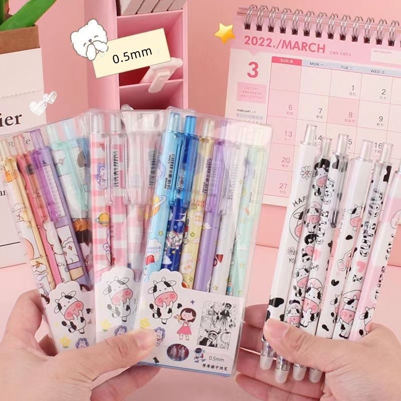 

Pulpen Set Karakter Lucu Pulpen Mekanik isi 6pcs Bolpoin Gel Makin Fashion