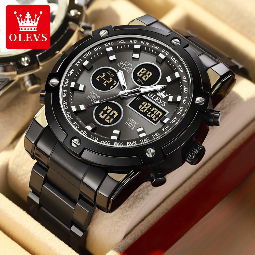 OLEVS Jam Tangan Pria Anti Air Original Multifungsi Luminous Kalender Alarm Analog Cowok Fashion Hit