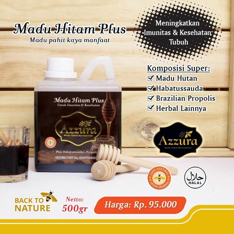 

Promo Madu Azzura Madu Hitam Pahit Plus Propolis Habatussauda 500 gr