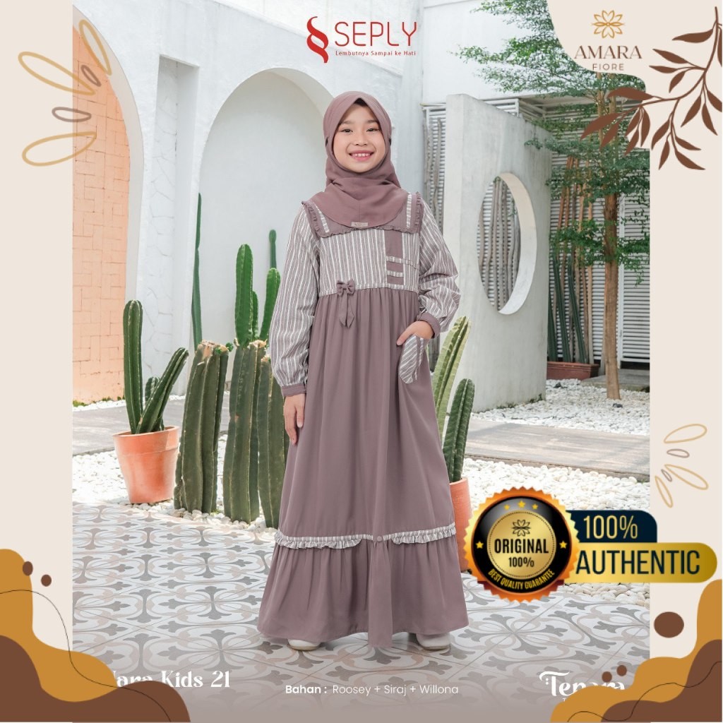 Gamis Anak Perempuan Set Hijab Simpel Motif Garis Garis Seply Nara Kids 21 Sarimbit Tenara 21