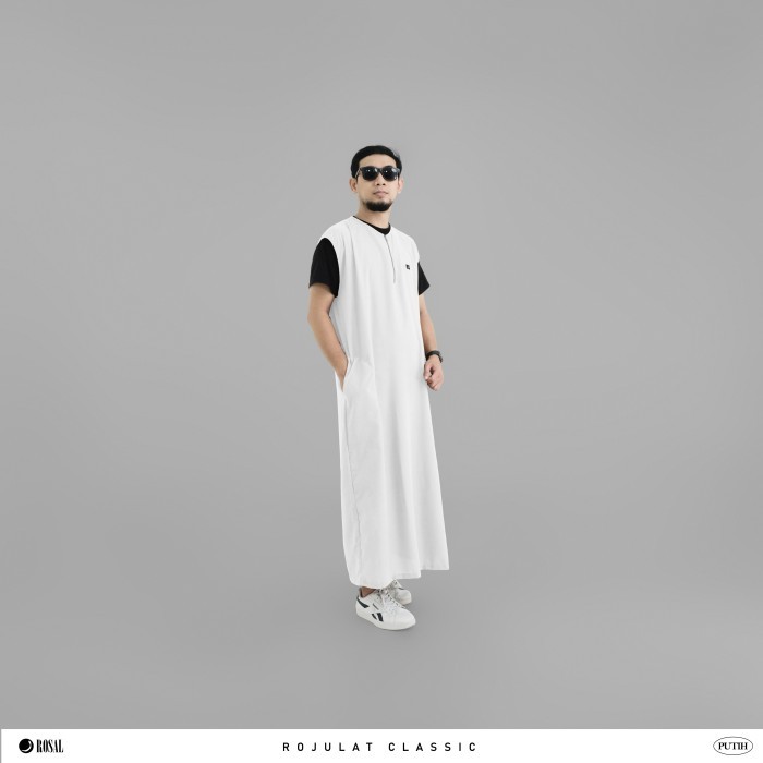 TERMURAH jubah rompi gamis rompi pria rojulat classic rosal rompi jubah sholat outer sholat - Putih,