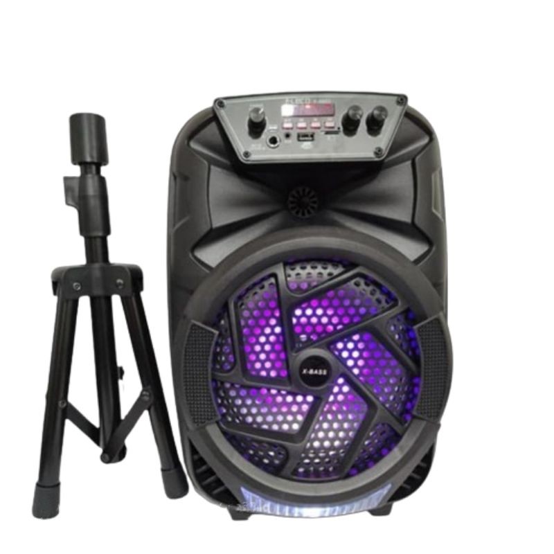 Speaker Active Portable Fleco F-8606K 8" Free Mic & Tripod F 8606 K