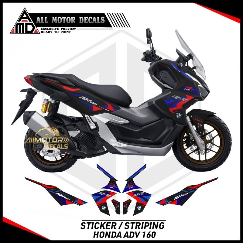 STRIPING HONDA ADV 160 MODEL BMW TRICOLOR / DECAL MOTOR ADV 160 NEW ABS,CBS