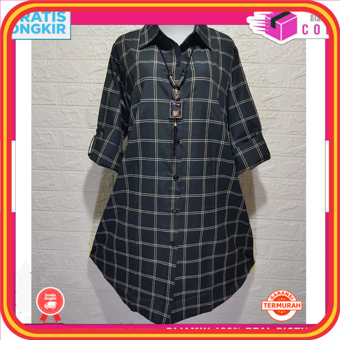 Pakaian Wanita Tunik Premium Murah Kekinian /Tunik Wanita Lengan Panjang Panjang Motif Kotak-Kotak T