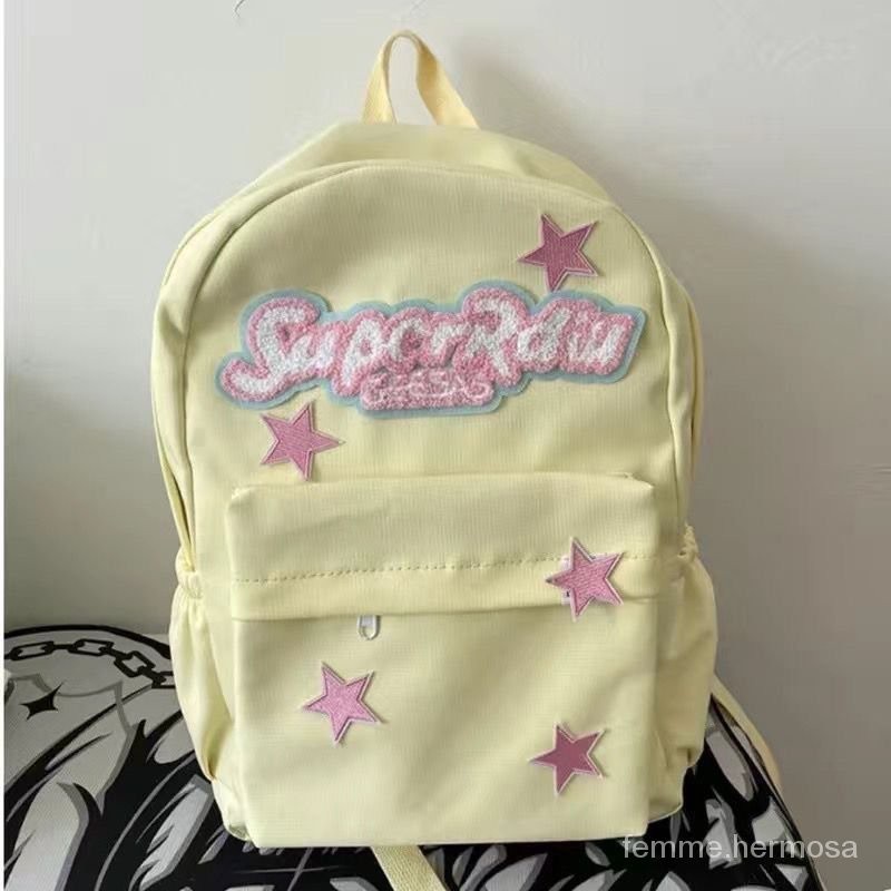 [BOOM POTONGAN] Tas ransel laptop wanita Jepang bintang kuning lemon bahu tas sekolah backpack fashi
