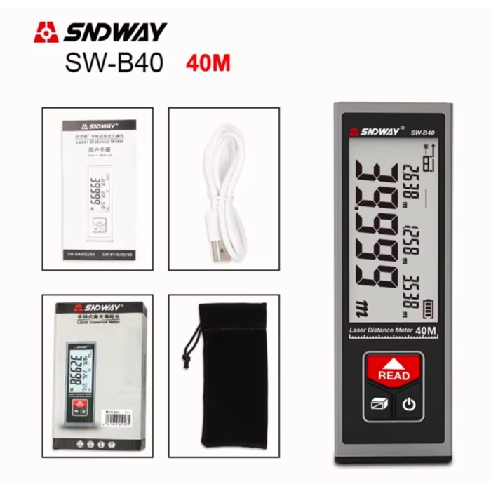 SNDWAY SW-B40 Meteran Laser Digital Mini Range Finder 40m