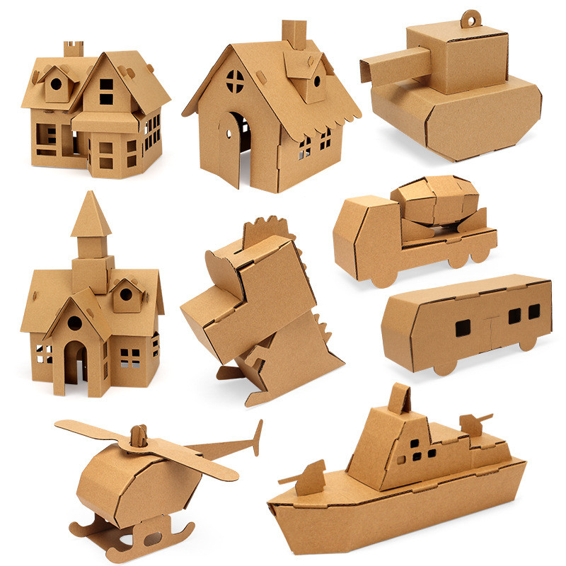 

Children's Handmade DIY Material Pack Graffiti Paper Box Creative Assembly House Kindergarten Student Cardboard kids craft