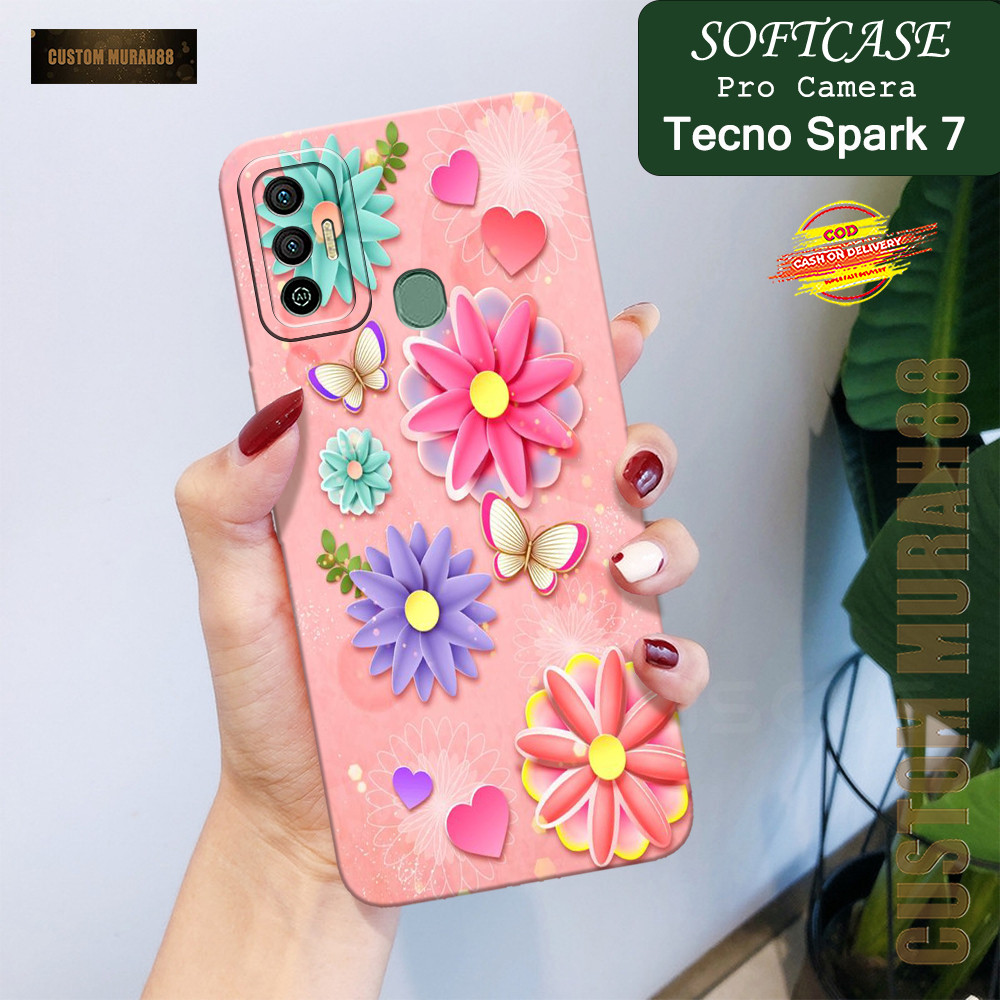 Case Tecno Spark 7 Terbaru - Fashion Case BUNGA - Casing Hp Tecno Spark 7 - Softcase Pro Camera Tecn