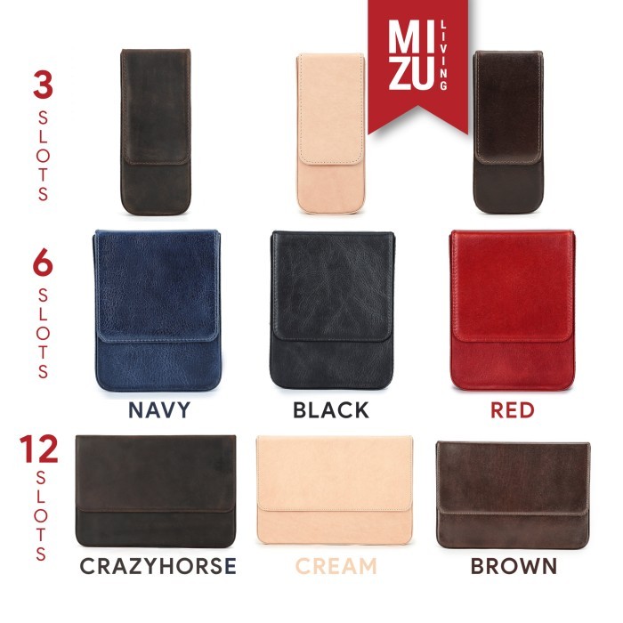 

MIZU TAISAKU HARD Fountain Pen Case 3/6/12 Slot Inspired Galen Leather - 3 SLOTS, SOFT CREAM