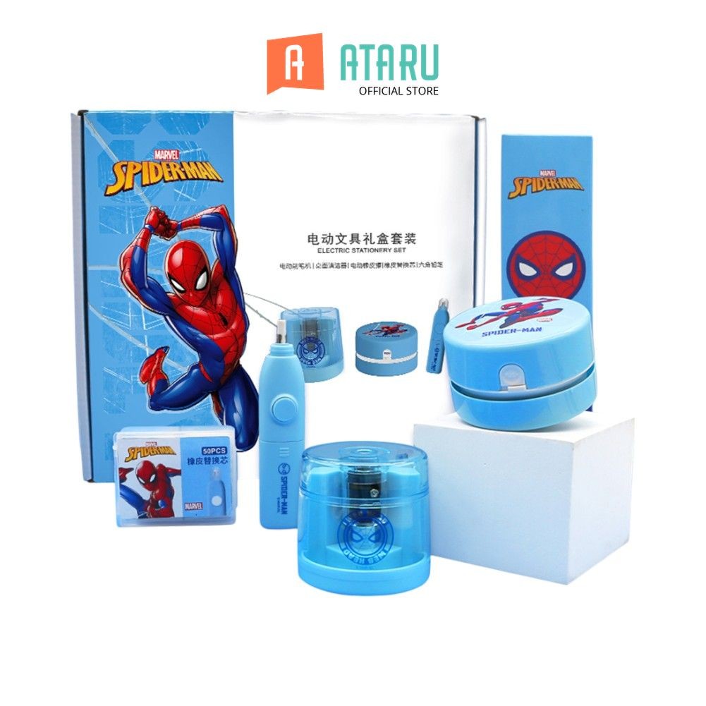 

Ataru Set Alat Tulis Elektrik Marvel Spiderman - Biru Muda Desktop Vacuum Cleaner Pencil Sharpener Penghapus Electric Stationery Set Perlengkapan Sekolah Anak