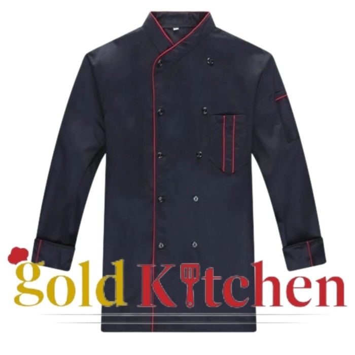 Baju Chef Baju Koki Chef Jacket Lengan Panjang Pria Wanita - Hitam, L