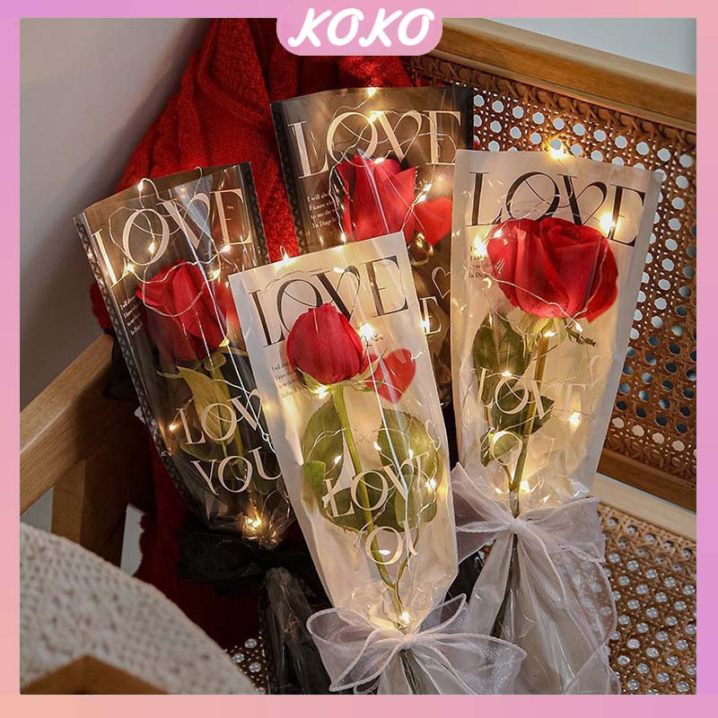 

【1 PACK 20 LEMBAR】]PLASTIK SINGLE FLOWER TULISAN LOVE PRINTED KOREAN STYLE PLASTIK BUNGA TANGKAIAN SATUAN SINGLE STALK ROSE MIKA BUNGA ECER PLASTIC BAG