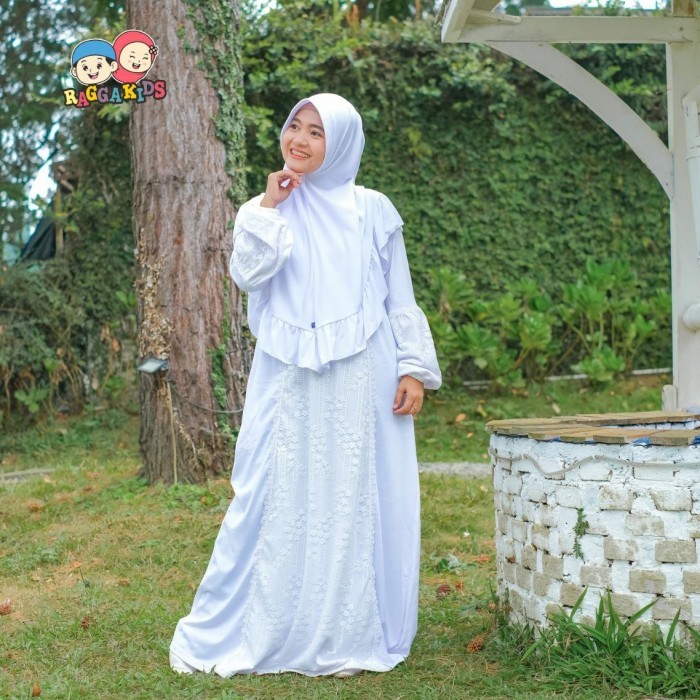 NEW -GAMIS PUTIH POLOS DEWASA RAGGAKIDS | BAJU MUSLIMAH PUTIH POLOS RGD 52 - Gamis Versi 1, XS