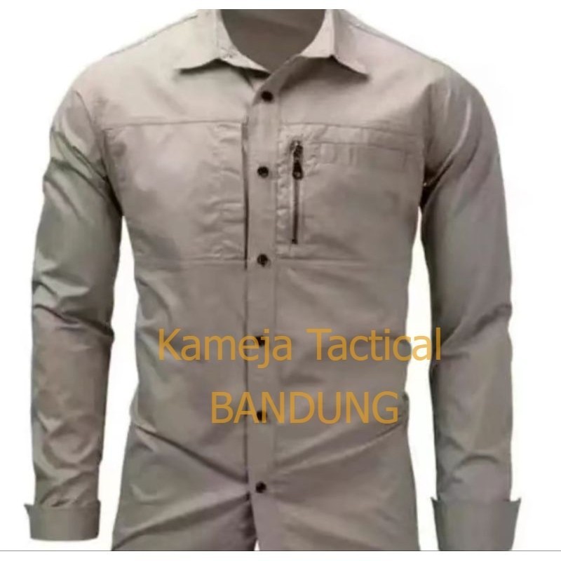 Kemeja Tactical Kemeja ziper Lengan Panjang Bahan American drill Premium
