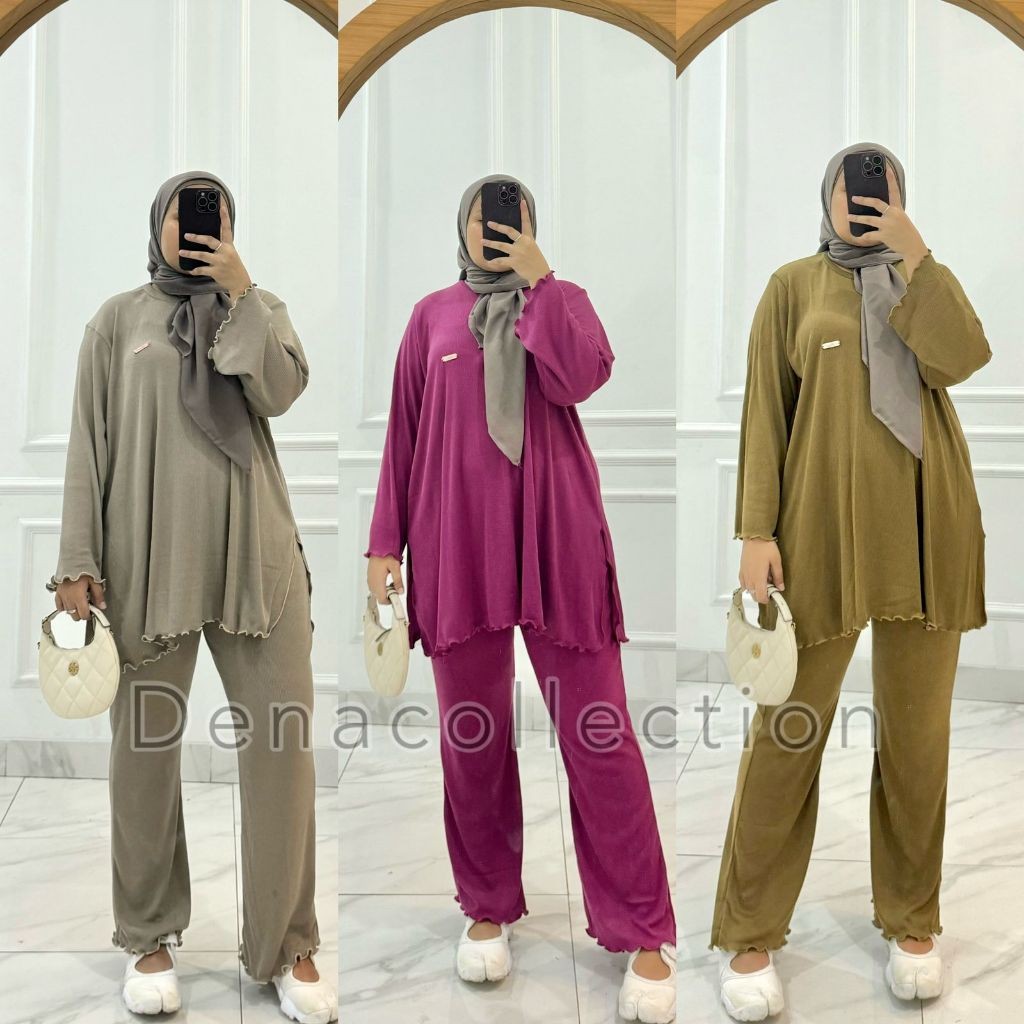 TERLARIS Denacollection Gloria Setelan Tunik Rib knit Celana Cutbray Wanita sd-75