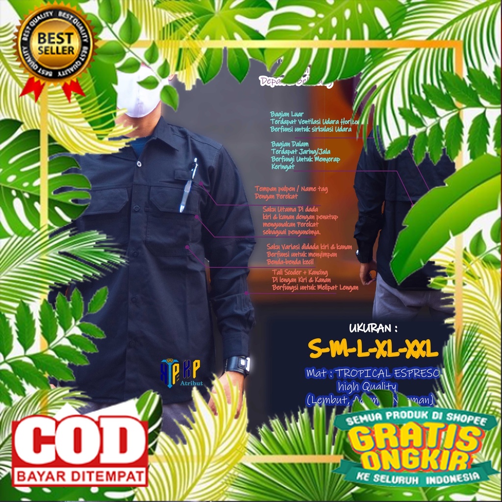 SERAGAM DINAS PDH KANTOR /KEMEJA KERJA LAPANGAN/PDL | Warna HITAM | SERAGAM KERJA PDL OUTDOOR LENGAN