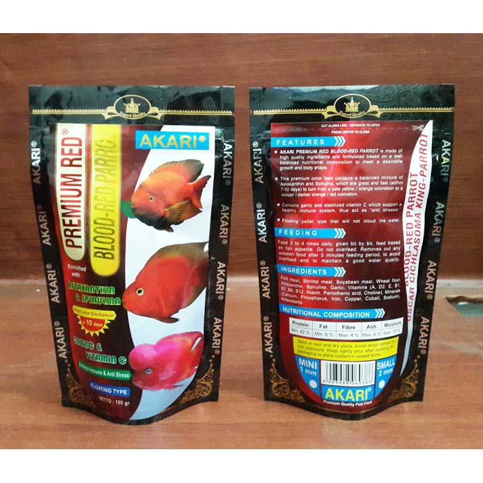Akari Premium Red Blood Parrot Makanan Pelet Ikan Perot Parrot 100gr