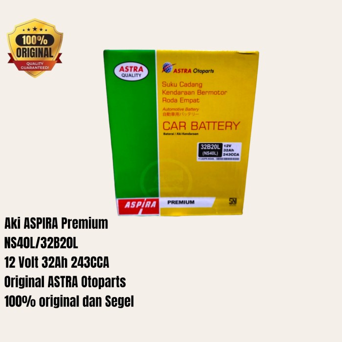 Aki Mobil Daihatsu Xenia New, Sigra, Sirion ASPIRA NS40L PREMIUM Aki Basah 32Ah ORIGINAL ASTRA