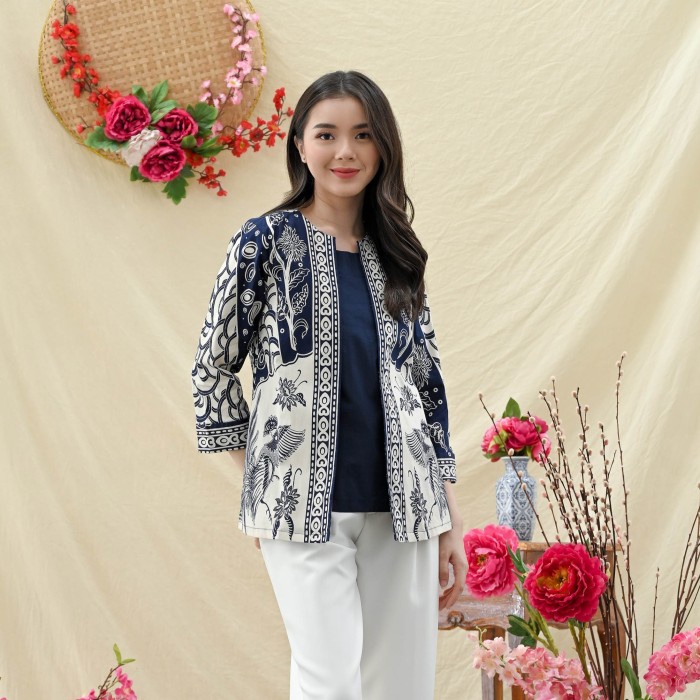 ✨LARIS✨-Hanoi - Busan Blouse Batik Wanita - Biru, Jumbo