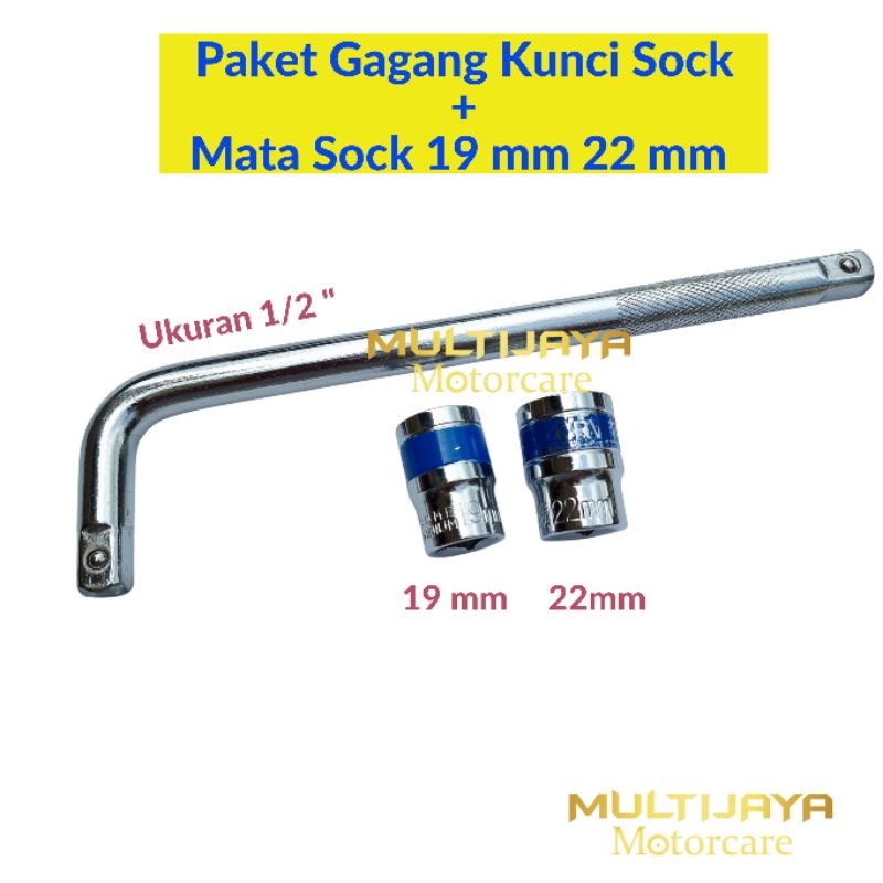 Paket Gagang Kunci Sock Sok ½" Inch + Mata Sock Shock 19mm 22mm