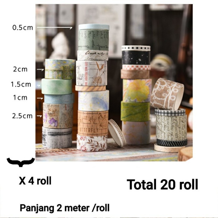 

ic 20 roll masking washi tape classic aesthetic vintage diy dekorasi - whisper of time