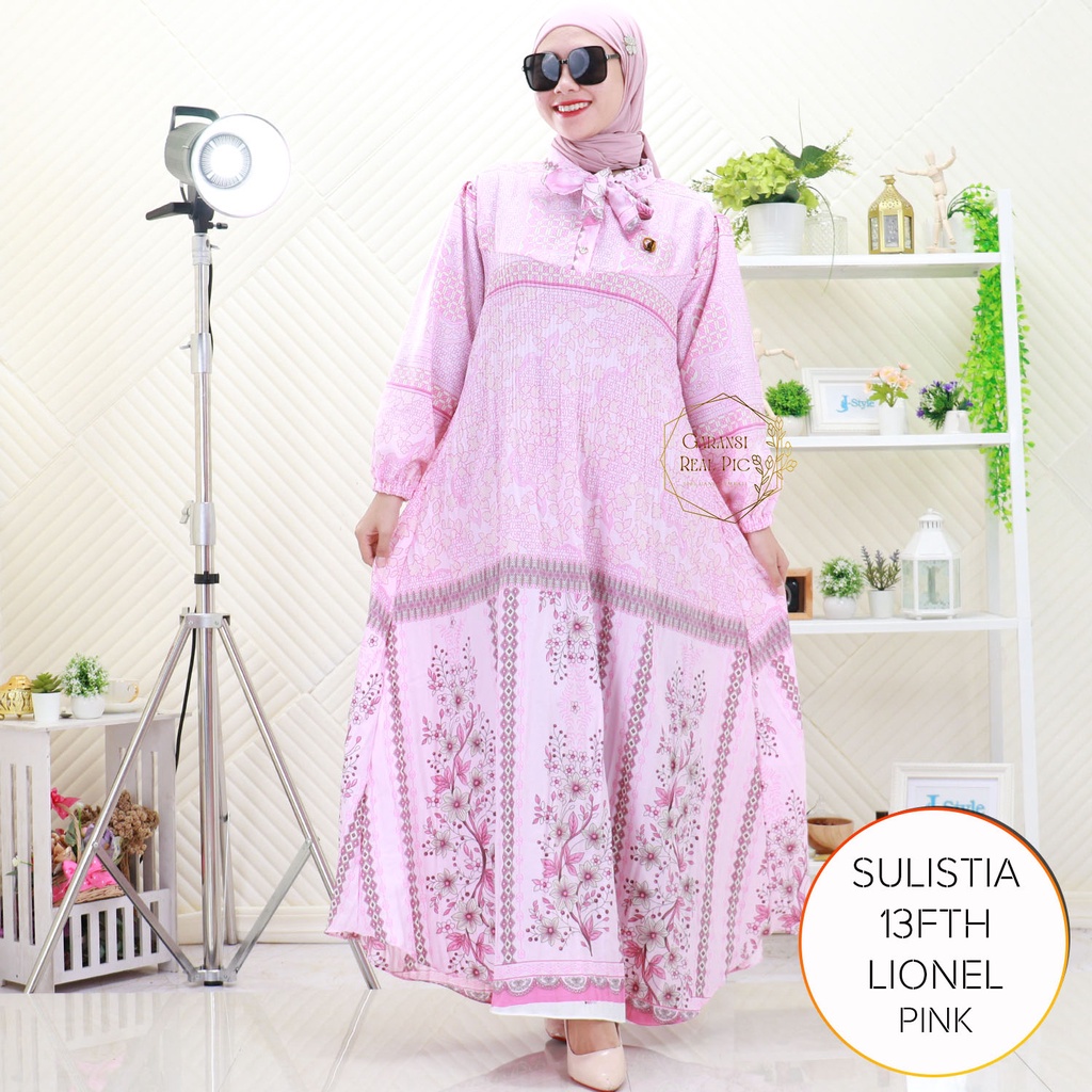 Gamis Lionel Plisket Motif Korean Style Kerah Pita Lengan Balon Sulistia