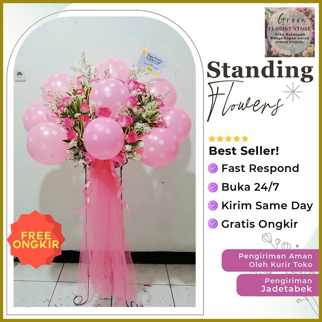 Standing Flower Dekorasi Pelaminan / Wedding Bunga Balon Pink