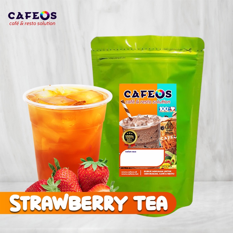 

[Cafeos.id] Bubuk Minuman Es Teh Jumbo Rasa Strawberry Tea 2IN1 MIX Cafeos Powder Drink Serbuk minuman Kemasan 500 gram