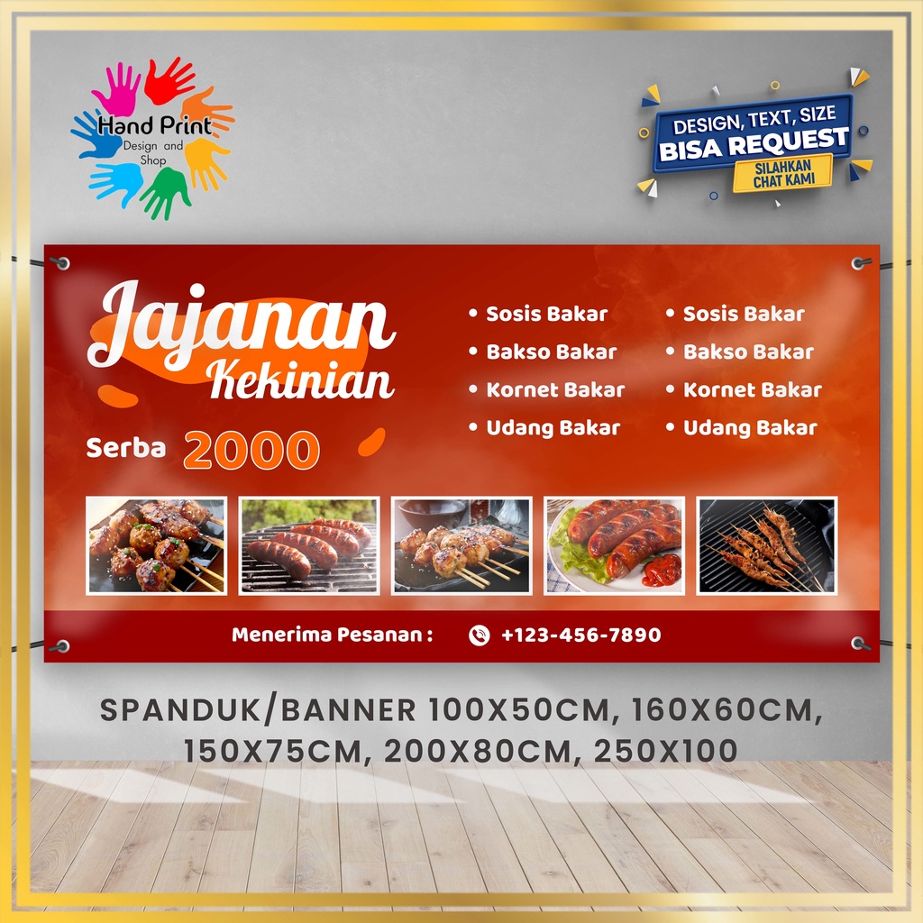 Spanduk / Banner Sosis BakarJajanan Angkringan Pedas Seblak Seafood Restoran Request Gratis