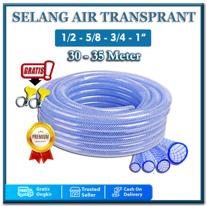 SELANG AIR 1 ROL 30 35 METER SERAT BENANG TRANSPARANT SELANG TAMAN CUCI MOTOR MOBIL COD