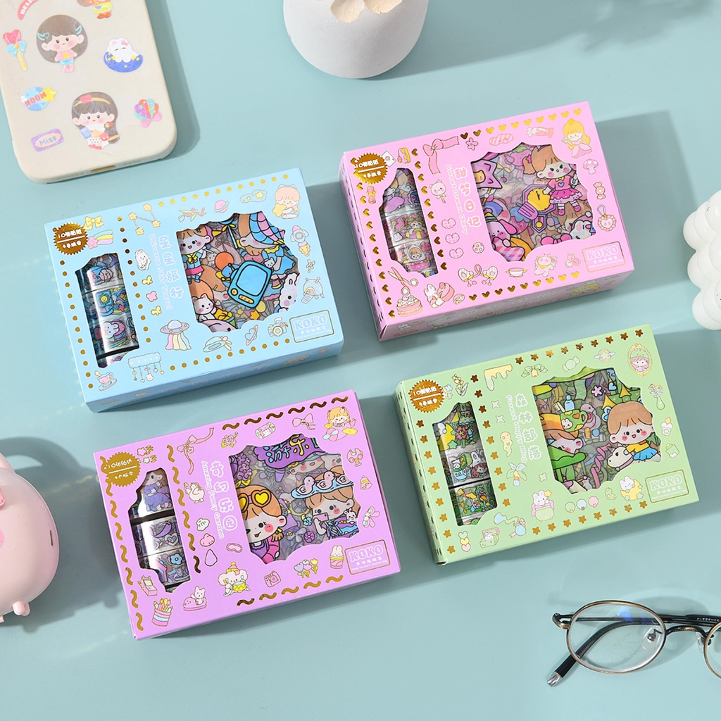 

<12> Set Stiker Kotak Hadiah Kartun / Set Stiker Washi DIY Dekorasi Estetika / Set Stiker Washi Pola Lucu untuk Scrapbooking