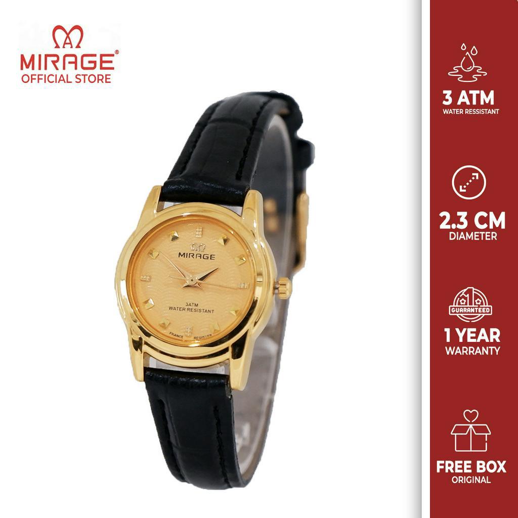 Mirage Jam Tangan Kulit Analog Wanita Miragewatch Original Gold Klasik Anti Karat Garansi 1 Tahun