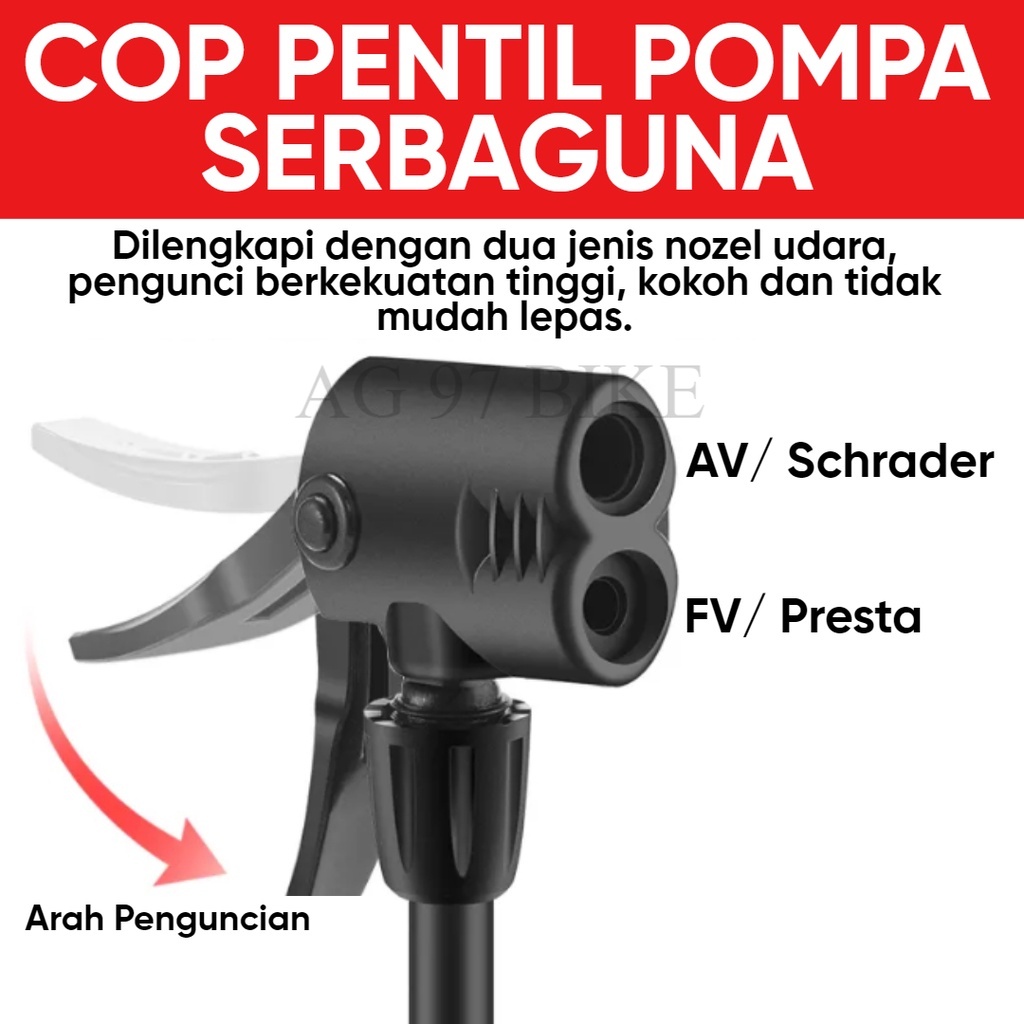 Cop Pompa Dobel Motor/Sepeda/Fixie Cop Pentil Pompa Schrader Presta AV Dan FV Serbaguna Sepeda Motor