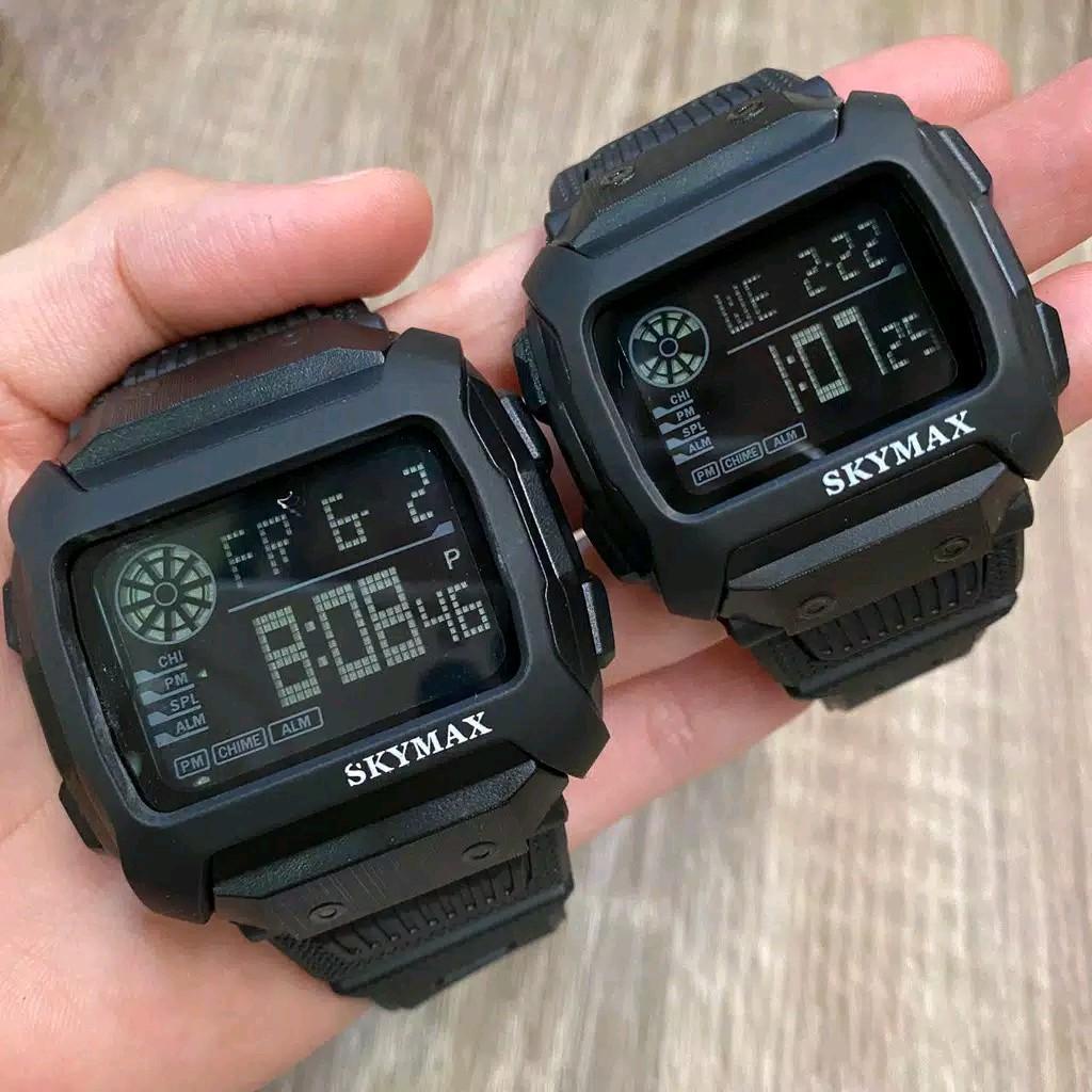 Jam Tangan Couple SKYMAX ORIGINAL Model Kotak Anti Air Sampai Kedalaman 30m Diameter 5cm & 4 cm