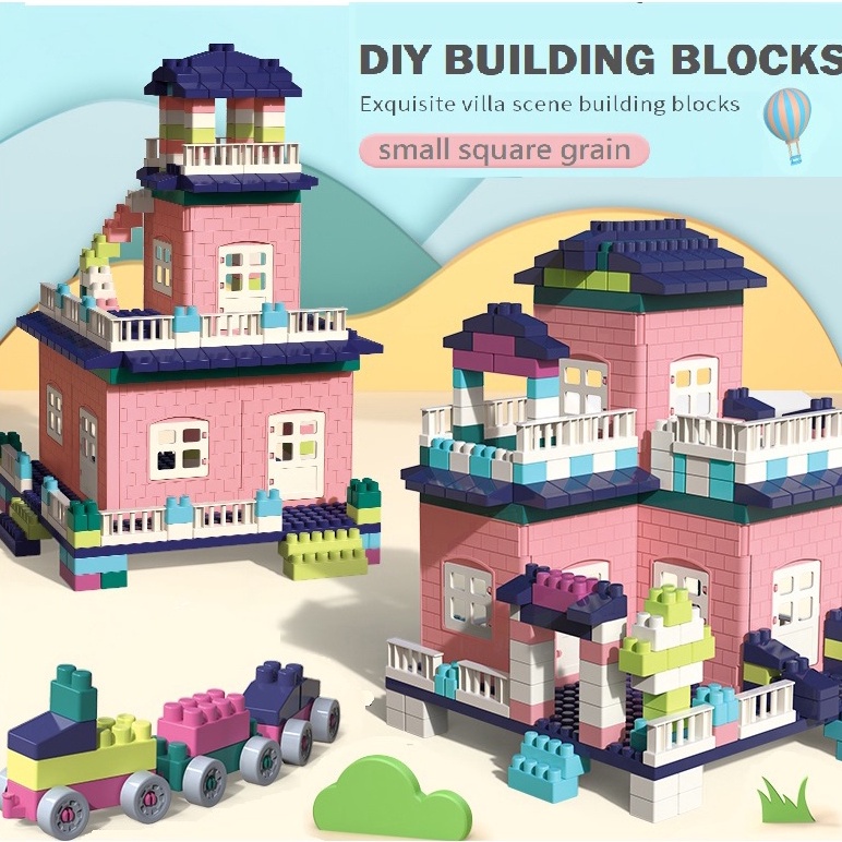 Mainan Balok Square Building Block Villa Mainan Anak