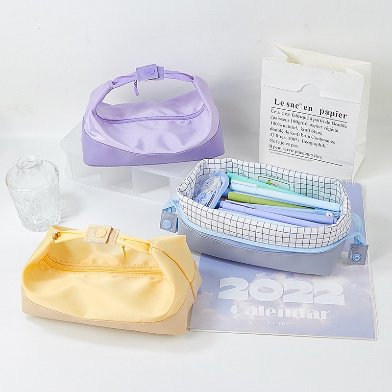 

STESSI Kotak Pensil Sleting Bahan Satin Velvet Slim Warna Aesthetic Pastel Klip Handle / Pencil Case / Zipper