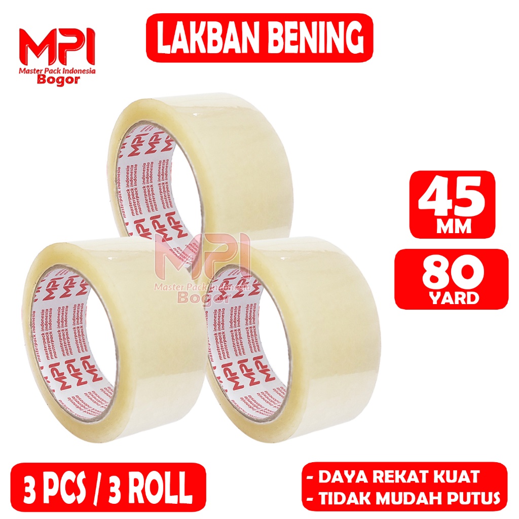 

3 PCS - Lakban Bening MPI 45 mm x 80 yard / Lakban Packing - Master Pack Indonesia