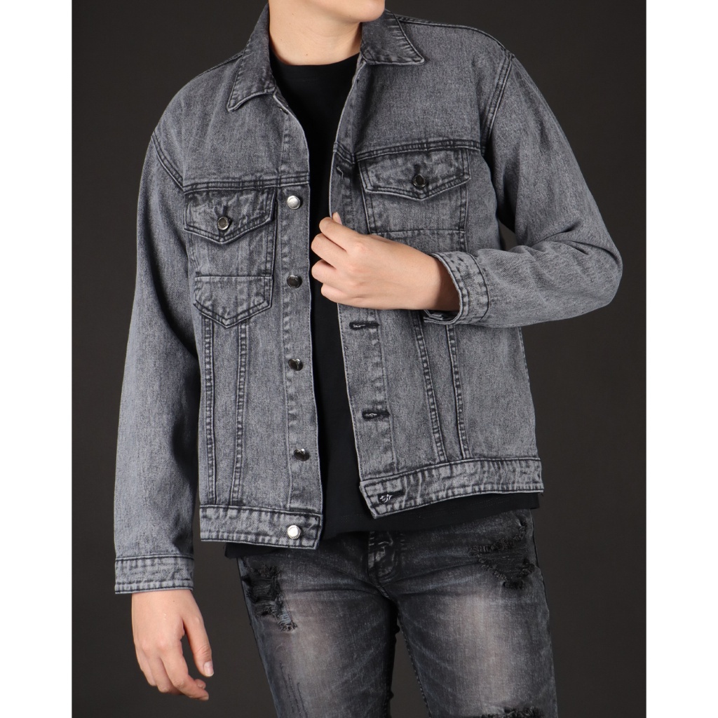 Jacket Denim - Snow Black - Jacket Denim Pria Slim Fit Polos
