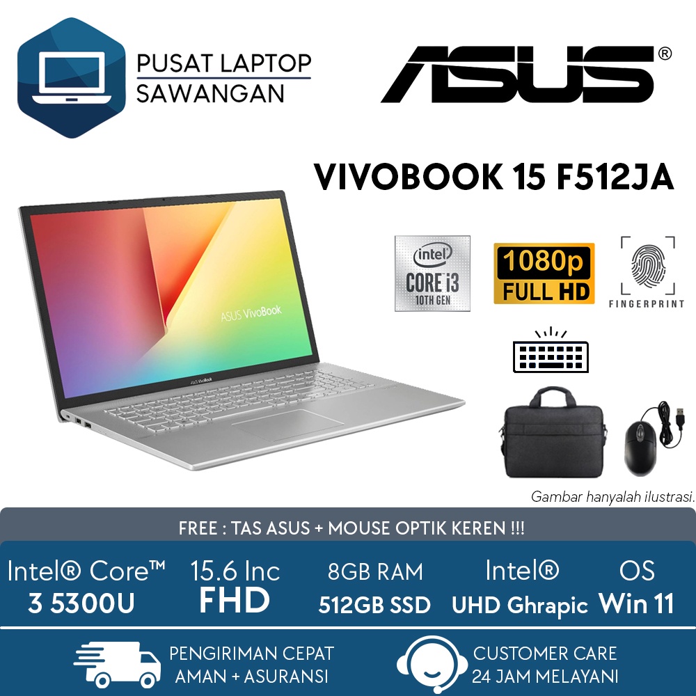 Laptop ASUS VivoBook 15 F512JA Intel i3 1005G1 8GB RAM 512GB SSD FHD WIN 10