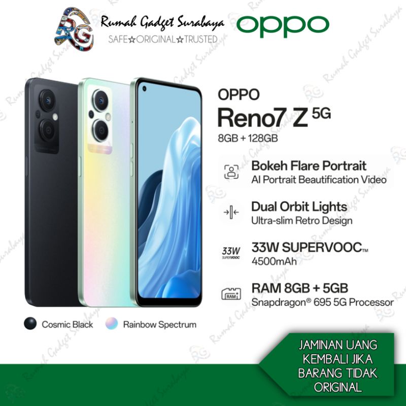 Oppo Reno 7z 5G 8GB / 128GB Original Bergaransi Resmi Oppo Indonesia