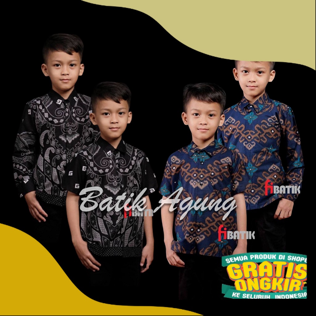 Baju Batik Couple Anak Kakak Adik Usia 2-13 Tahun Kemeja Hem Batik Lengan Panjang Pendek Anak Laki L