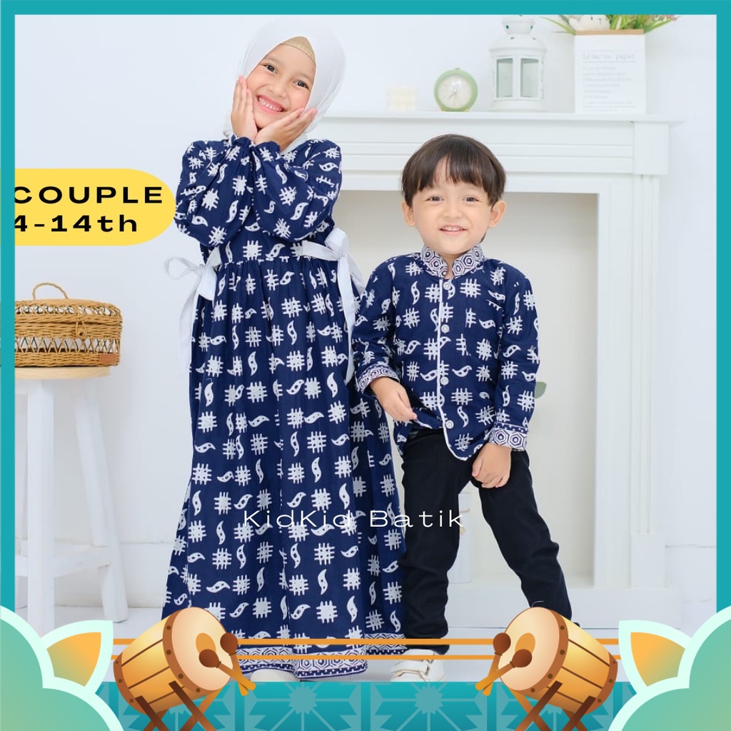 Setelan Set Anak Busana Muslim Kekinian Model Terbaru 2024 - Hem Kemeja Dress Baju Batik Anak Couple Kakak Adik Cowok Cewek Laki Perempuan Baju Muslim Gamis Anak Koko Lengan Panjang Sarimbit Kombinasi Kekinian Katun Bagus Premium 4-13 tahun
