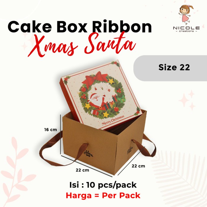 

Cake Box Ribbon Xmas Santa/Packaging Kue/Cake Box Christmas - 22x22x16
